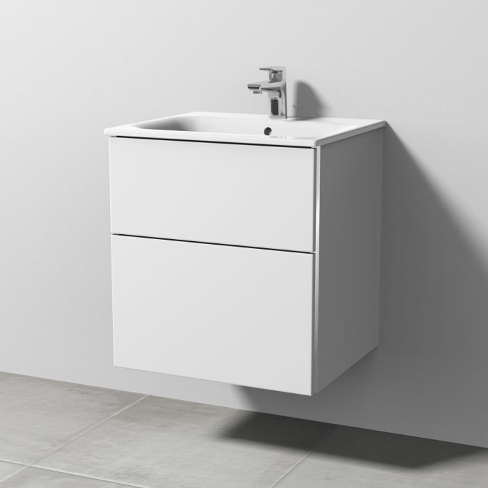 Sanipa 3way Waschtischunterbau für Keramik-Waschtisch Renova Plan Slim 55 cm, 2 Auszüge mit Griffleisten