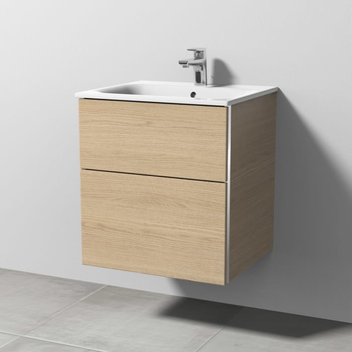 Sanipa 3way Waschtischunterbau für Keramik-Waschtisch Renova Plan Slim 55 cm, 2 Auszüge mit Griffleisten