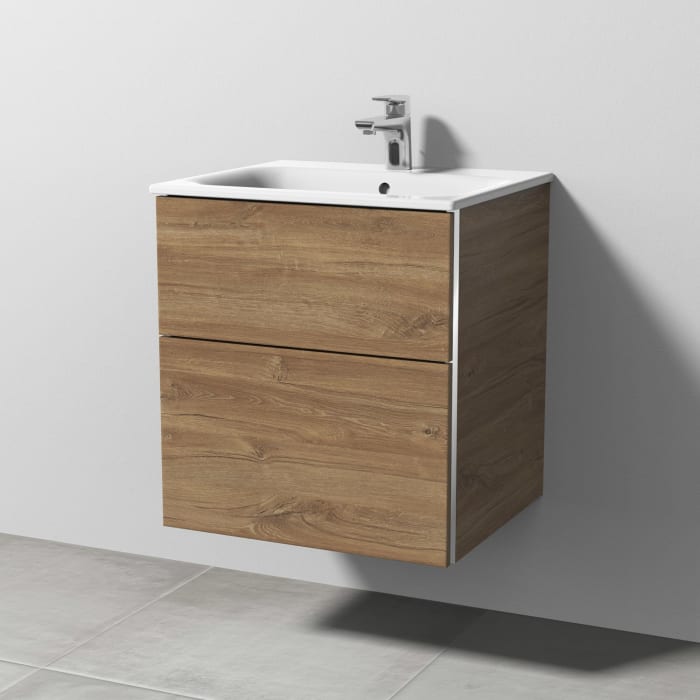 Sanipa 3way Waschtischunterbau für Keramik-Waschtisch Renova Plan Slim 55 cm, 2 Auszüge mit Griffleisten