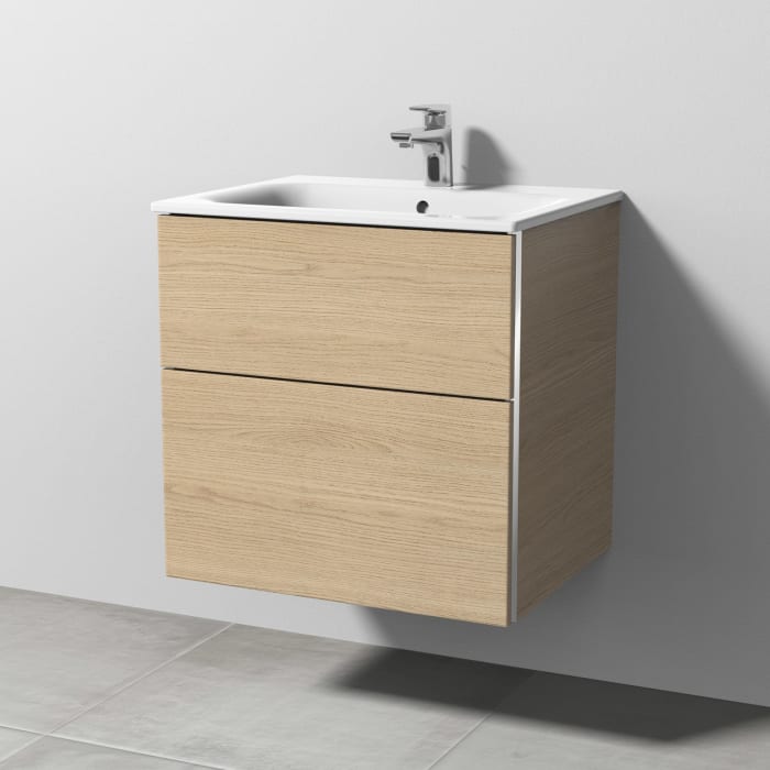 Sanipa 3way Waschtischunterbau für Keramik-Waschtisch Renova Plan Slim 60 cm, 2 Auszüge mit Griffleisten