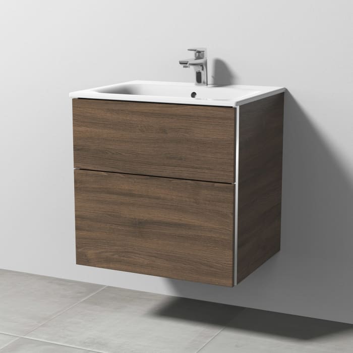 Sanipa 3way Waschtischunterbau für Keramik-Waschtisch Renova Plan Slim 60 cm, 2 Auszüge mit Griffleisten