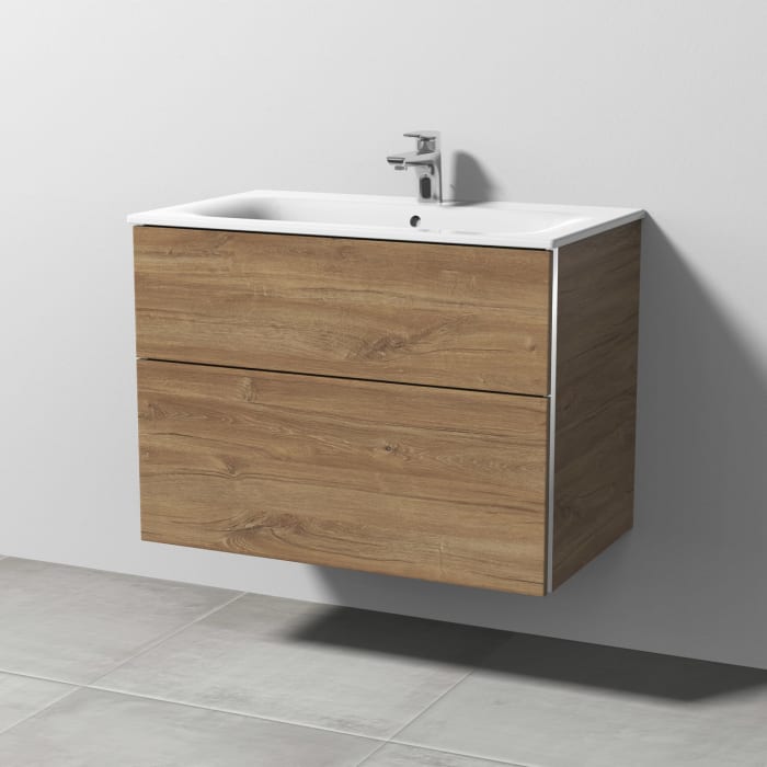 Sanipa 3way Waschtischunterbau für Keramik-Waschtisch Renova Plan Slim 80 cm, 2 Auszüge mit Griffleisten