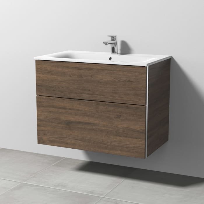 Sanipa 3way Waschtischunterbau für Keramik-Waschtisch Renova Plan Slim 80 cm, 2 Auszüge mit Griffleisten