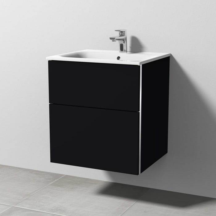 Sanipa 3way Waschtischunterbau für Keramik-Waschtisch Renova Plan Slim 55 cm, 2 Auszüge mit Griffleisten