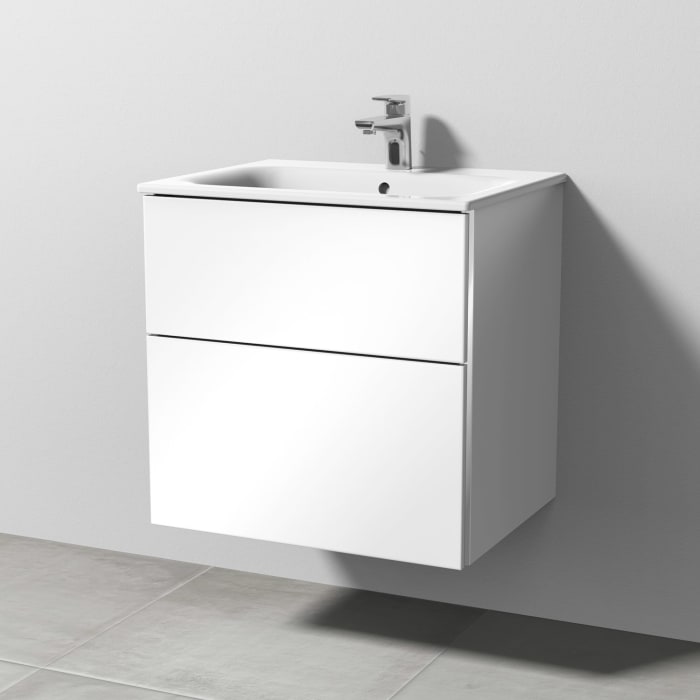 Sanipa 3way Waschtischunterbau für Keramik-Waschtisch Renova Plan Slim 60 cm, 2 Auszüge mit Griffleisten