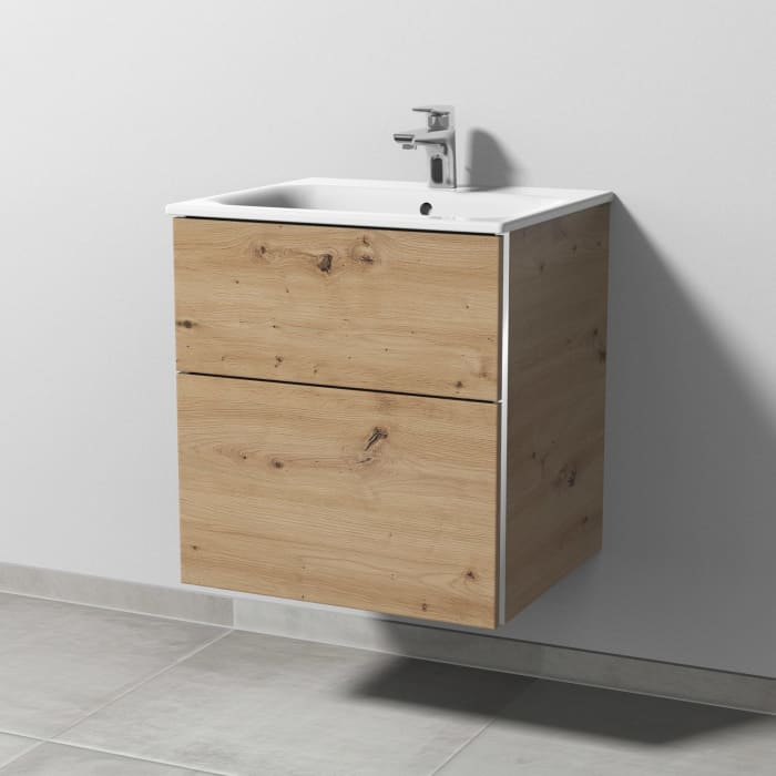 Sanipa 3way Waschtischunterbau für Keramik-Waschtisch Renova Plan Slim 55 cm, 2 Auszüge mit Griffleisten