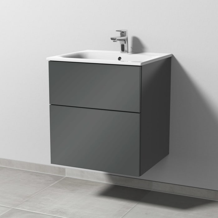 Sanipa 3way Waschtischunterbau für Keramik-Waschtisch Renova Plan Slim 55 cm, 2 Auszüge mit Push to open