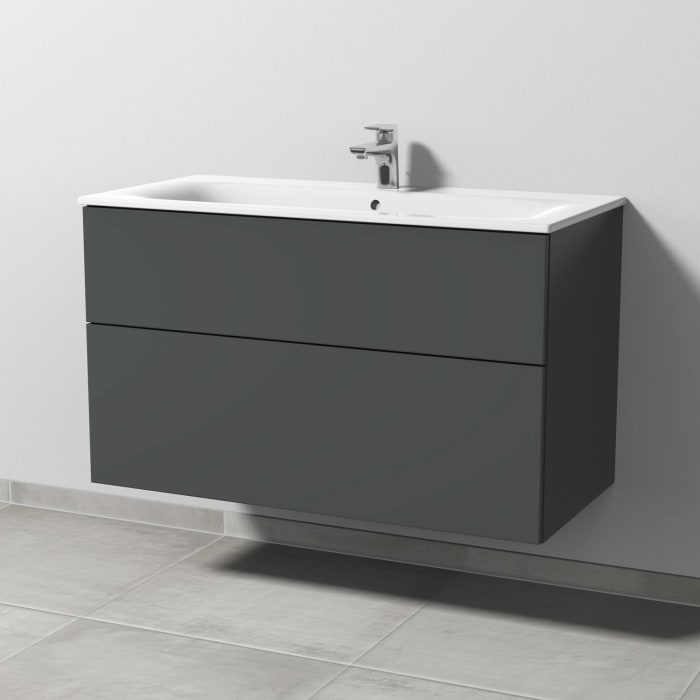 Sanipa 3way Waschtischunterbau für Keramik-Waschtisch Renova Plan Slim 100 cm, 2 Auszüge mit Push to open