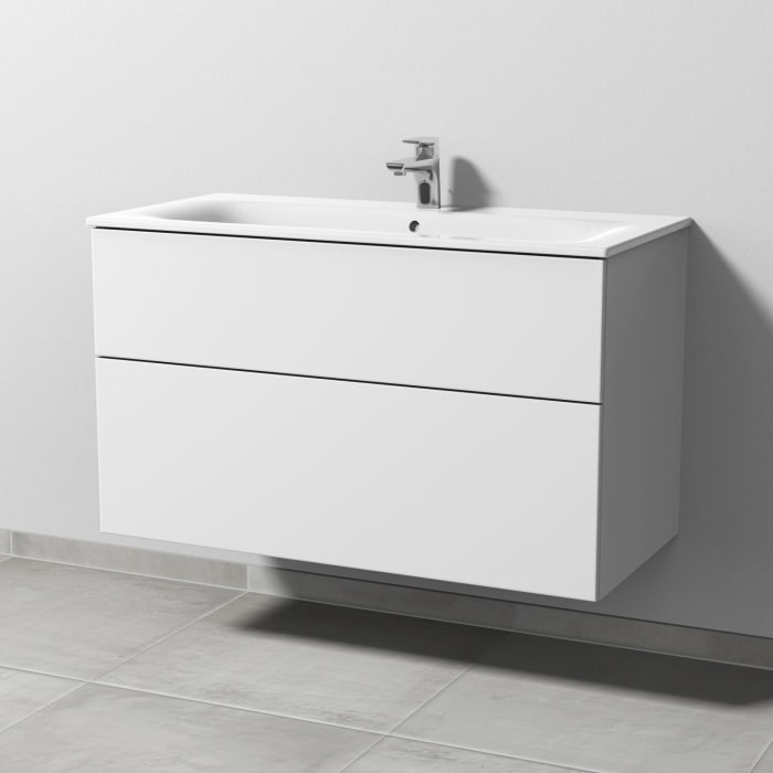 Sanipa 3way Waschtischunterbau für Keramik-Waschtisch Renova Plan Slim 100 cm, 2 Auszüge mit Push to open