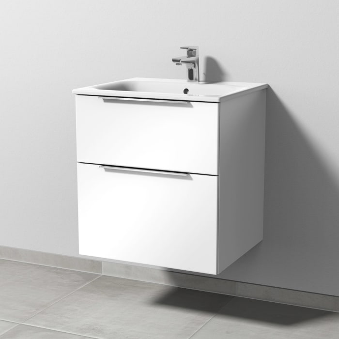 Sanipa 3way Waschtischunterbau für Keramik-Waschtisch Renova Plan Slim 55 cm, 2 Auszüge mit Aufsatzgriff