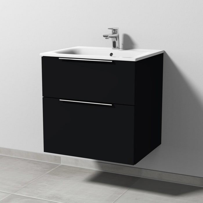 Sanipa 3way Waschtischunterbau für Keramik-Waschtisch Renova Plan Slim 60 cm, 2 Auszüge mit Aufsatzgriff