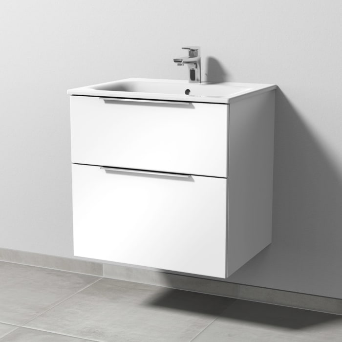 Sanipa 3way Waschtischunterbau für Keramik-Waschtisch Renova Plan Slim 60 cm, 2 Auszüge mit Aufsatzgriff