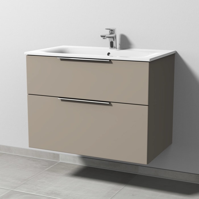 Sanipa 3way Waschtischunterbau für Keramik-Waschtisch Renova Plan Slim 80 cm, 2 Auszüge mit Aufsatzgriff