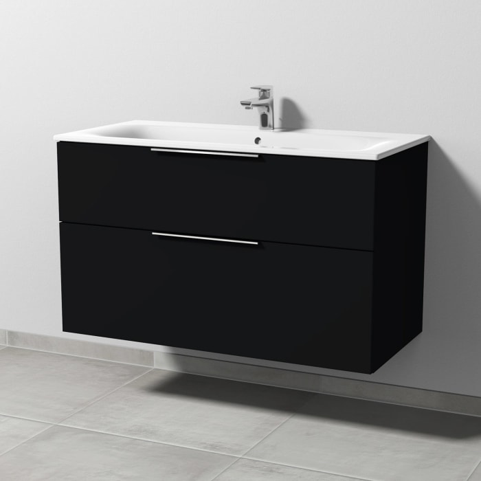 Sanipa 3way Waschtischunterbau für Keramik-Waschtisch Renova Plan Slim 100 cm, 2 Auszüge mit Aufsatzgriff