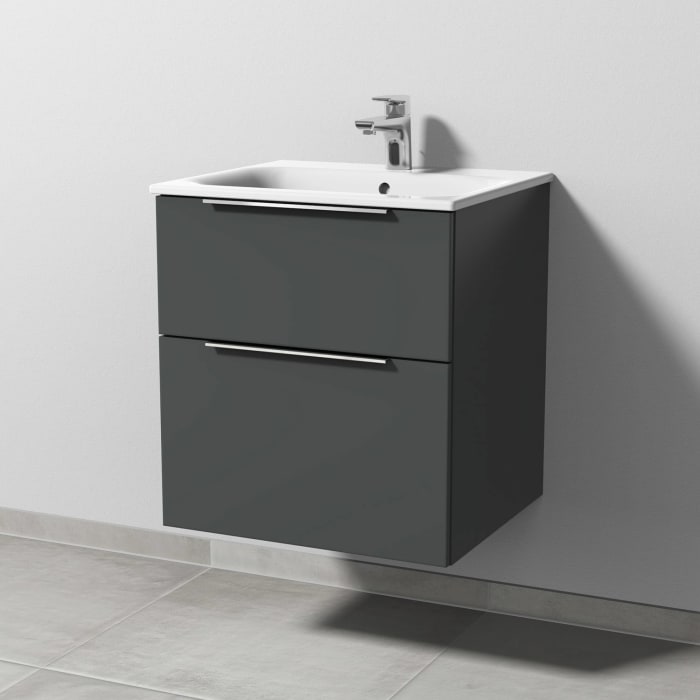 Sanipa 3way Waschtischunterbau für Keramik-Waschtisch Renova Plan Slim 55 cm, 2 Auszüge mit Aufsatzgriff