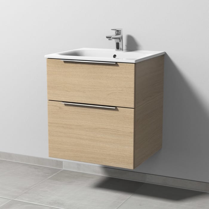 Sanipa 3way Waschtischunterbau für Keramik-Waschtisch Renova Plan Slim 55 cm, 2 Auszüge mit Aufsatzgriff