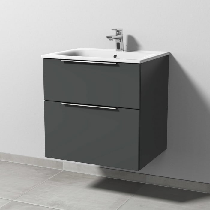 Sanipa 3way Waschtischunterbau für Keramik-Waschtisch Renova Plan Slim 60 cm, 2 Auszüge mit Aufsatzgriff