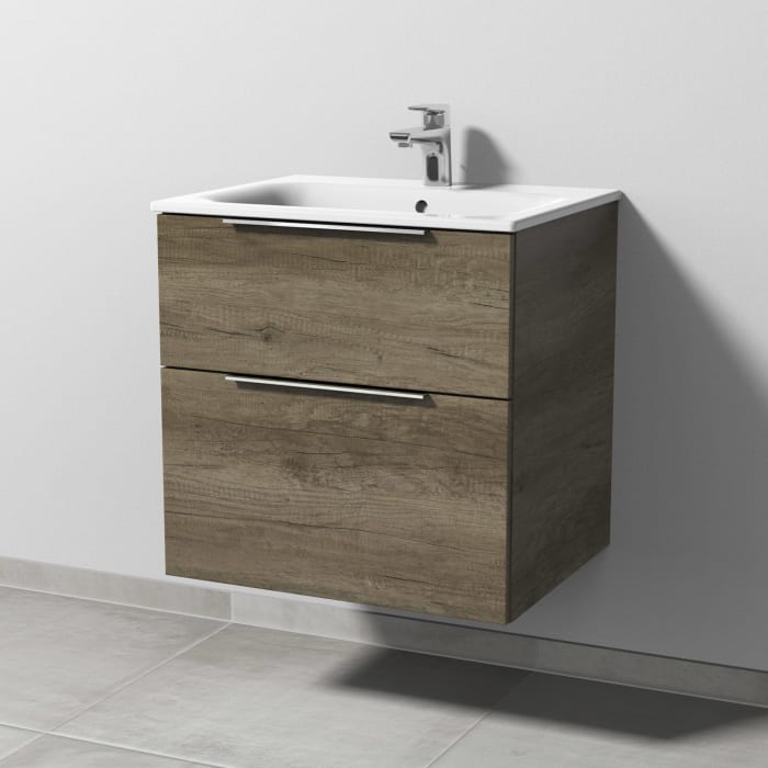 Sanipa 3way Waschtischunterbau für Keramik-Waschtisch Renova Plan Slim 60 cm, 2 Auszüge mit Aufsatzgriff