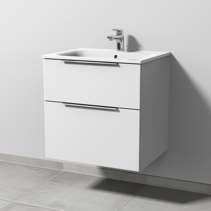 Sanipa 3way Waschtischunterbau für Keramik-Waschtisch Renova Plan Slim 60 cm, 2 Auszüge mit Aufsatzgriff