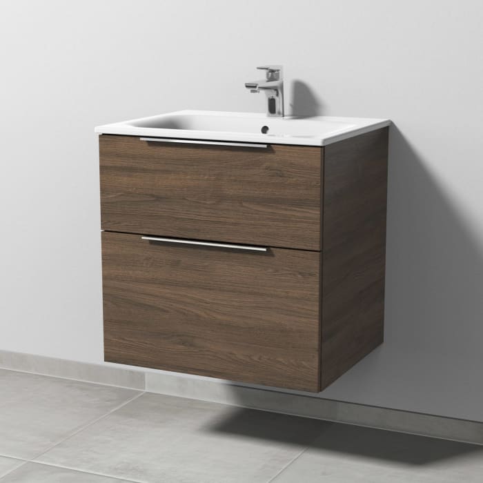 Sanipa 3way Waschtischunterbau für Keramik-Waschtisch Renova Plan Slim 60 cm, 2 Auszüge mit Aufsatzgriff