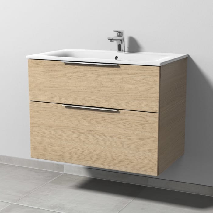 Sanipa 3way Waschtischunterbau für Keramik-Waschtisch Renova Plan Slim 80 cm, 2 Auszüge mit Aufsatzgriff