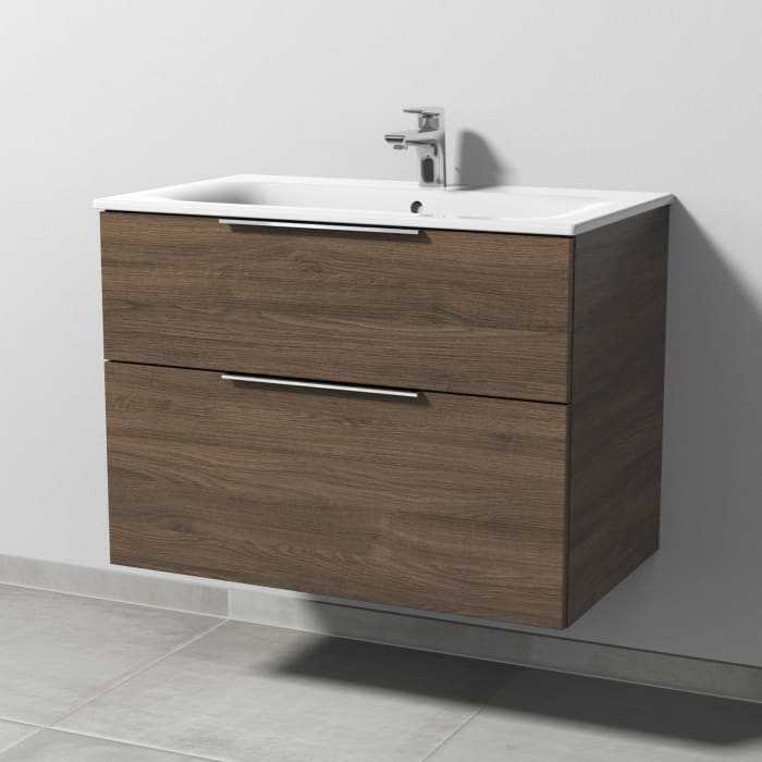 Sanipa 3way Waschtischunterbau für Keramik-Waschtisch Renova Plan Slim 80 cm, 2 Auszüge mit Aufsatzgriff