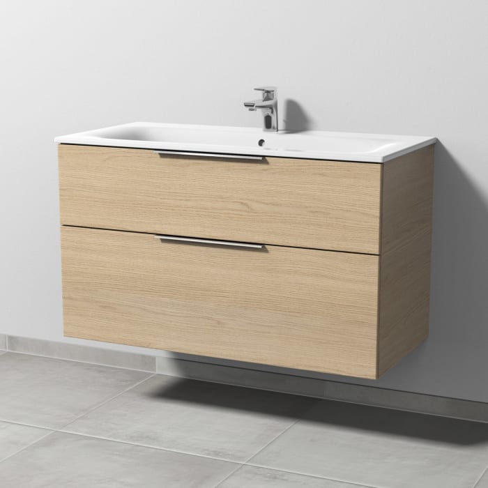 Sanipa 3way Waschtischunterbau für Keramik-Waschtisch Renova Plan Slim 100 cm, 2 Auszüge mit Aufsatzgriff