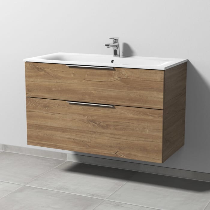 Sanipa 3way Waschtischunterbau für Keramik-Waschtisch Renova Plan Slim 100 cm, 2 Auszüge mit Aufsatzgriff