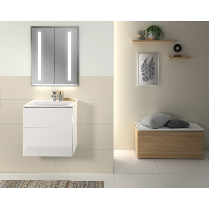 Sanipa 3way Waschtischunterbau für Keramik-Waschtisch Renova Plan Slim 60 cm, 2 Auszüge mit Griffleisten