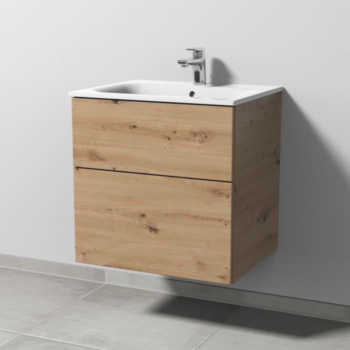 Sanipa 3way Waschtischunterbau für Keramik-Waschtisch Renova Plan Slim 60 cm, 2 Auszüge mit Push to open