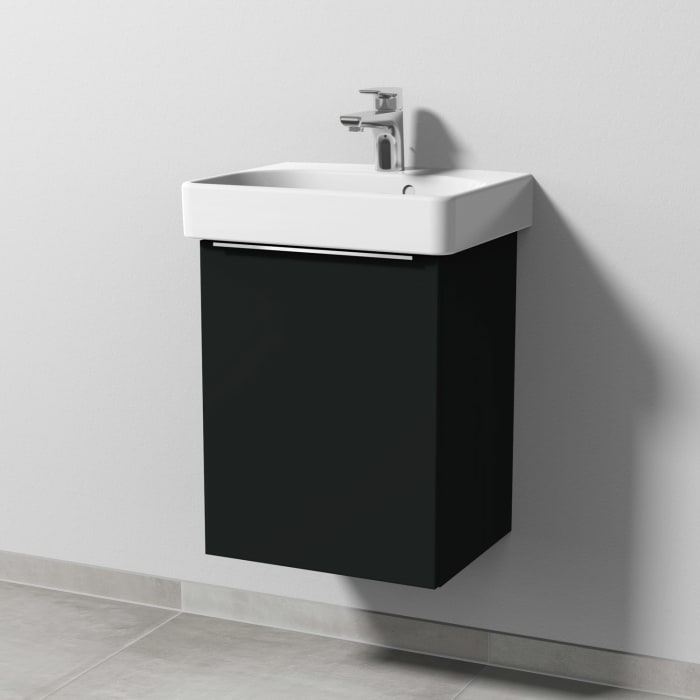 Sanipa 3way Waschtischunterbau für Keramik-Waschtisch Smyle Square 45 cm, 1 Tür, Anschlag links, mit Aufsatzgriff