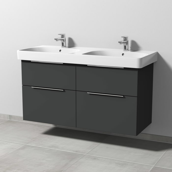 Sanipa 3way Waschtischunterbau für Keramik-Doppelwaschtisch Smyle Square 120 cm, 4 Auszüge mit Aufsatzgriff