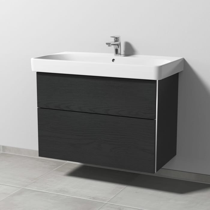 Sanipa 3way Waschtischunterbau für Keramik-Waschtisch Smyle Square 90 cm, 2 Auszüge mit Griffleisten