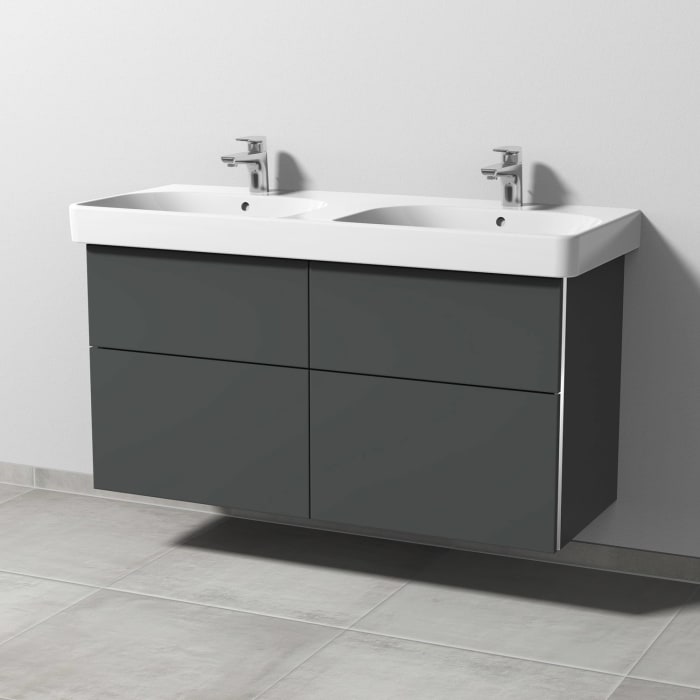 Sanipa 3way Waschtischunterbau für Keramik-Doppelwaschtisch Smyle Square 120 cm, 4 Auszüge mit Griffleisten