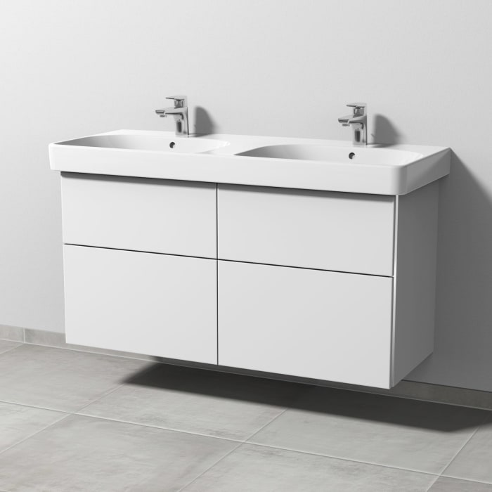 Sanipa 3way Waschtischunterbau für Keramik-Doppelwaschtisch Smyle Square 120 cm, 4 Auszüge mit Griffleisten
