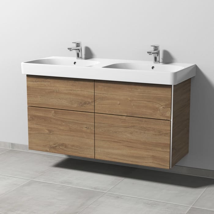 Sanipa 3way Waschtischunterbau für Keramik-Doppelwaschtisch Smyle Square 120 cm, 4 Auszüge mit Griffleisten