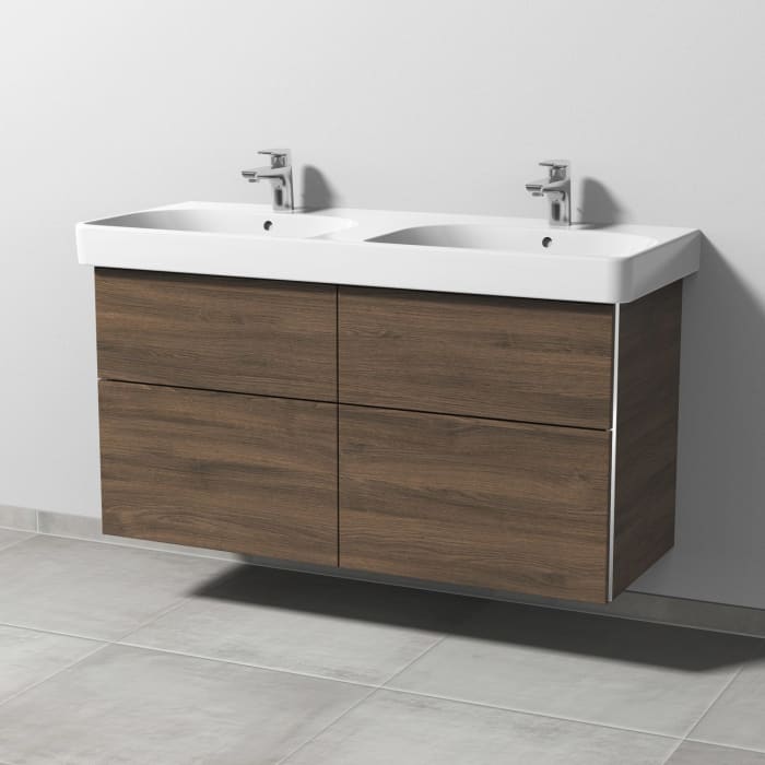 Sanipa 3way Waschtischunterbau für Keramik-Doppelwaschtisch Smyle Square 120 cm, 4 Auszüge mit Griffleisten