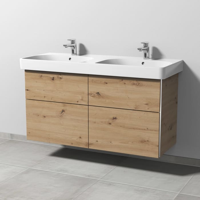 Sanipa 3way Waschtischunterbau für Keramik-Doppelwaschtisch Smyle Square 120 cm, 4 Auszüge mit Griffleisten