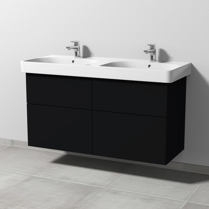 Sanipa 3way Waschtischunterbau für Keramik-Doppelwaschtisch Smyle Square 120 cm, 4 Auszüge mit Push to open