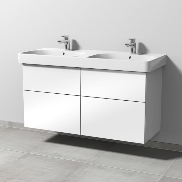 Sanipa 3way Waschtischunterbau für Keramik-Doppelwaschtisch Smyle Square 120 cm, 4 Auszüge mit Push to open