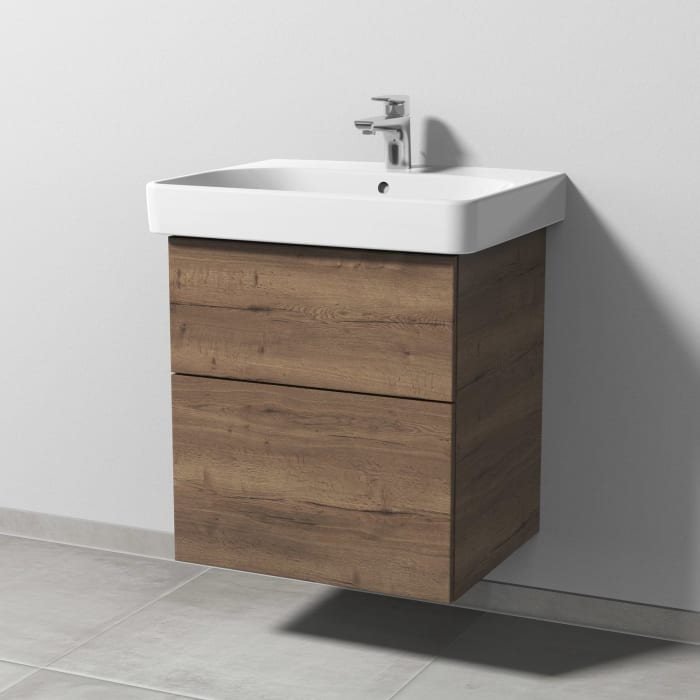 Sanipa 3way Waschtischunterbau für Keramik-Waschtisch Smyle Square 60 cm, 2 Auszüge mit Push to open