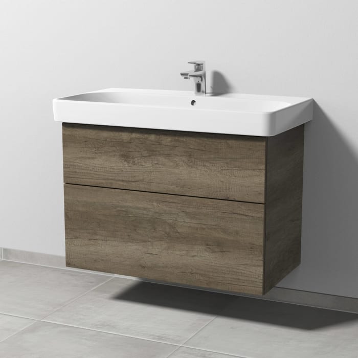 Sanipa 3way Waschtischunterbau für Keramik-Waschtisch Smyle Square 90 cm, 2 Auszüge mit Push to open