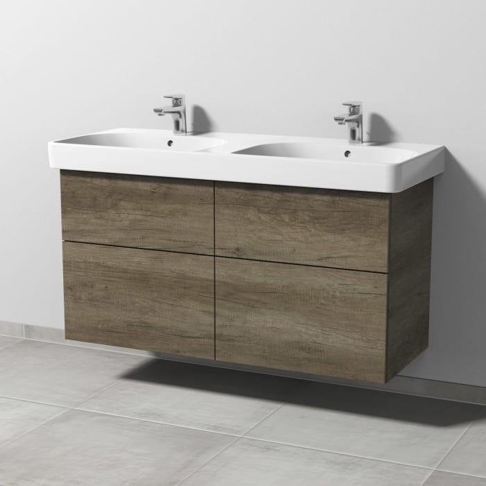 Sanipa 3way Waschtischunterbau für Keramik-Doppelwaschtisch Smyle Square 120 cm, 4 Auszüge mit Push to open