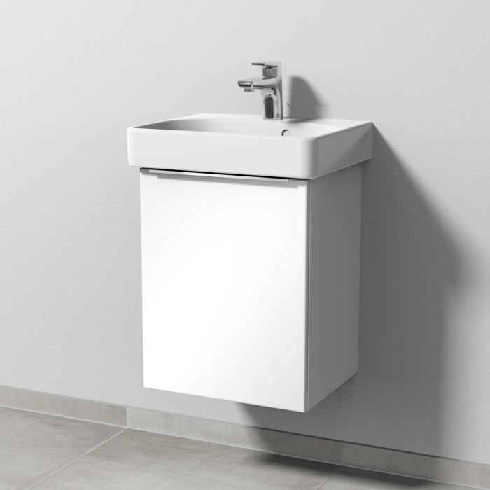 Sanipa 3way Waschtischunterbau für Keramik-Waschtisch Smyle Square 45 cm, 1 Tür, Anschlag links, mit Aufsatzgriff