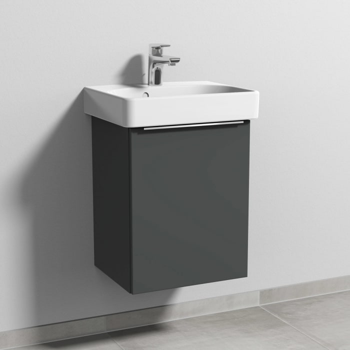 Sanipa 3way Waschtischunterbau für Keramik-Waschtisch Smyle Square 45 cm, 1 Tür, Anschlag rechts, mit Aufsatzgriff