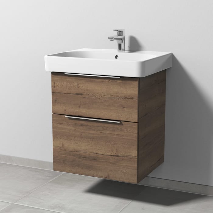 Sanipa 3way Waschtischunterbau für Keramik-Waschtisch Smyle Square 60 cm, 2 Auszüge mit Aufsatzgriff