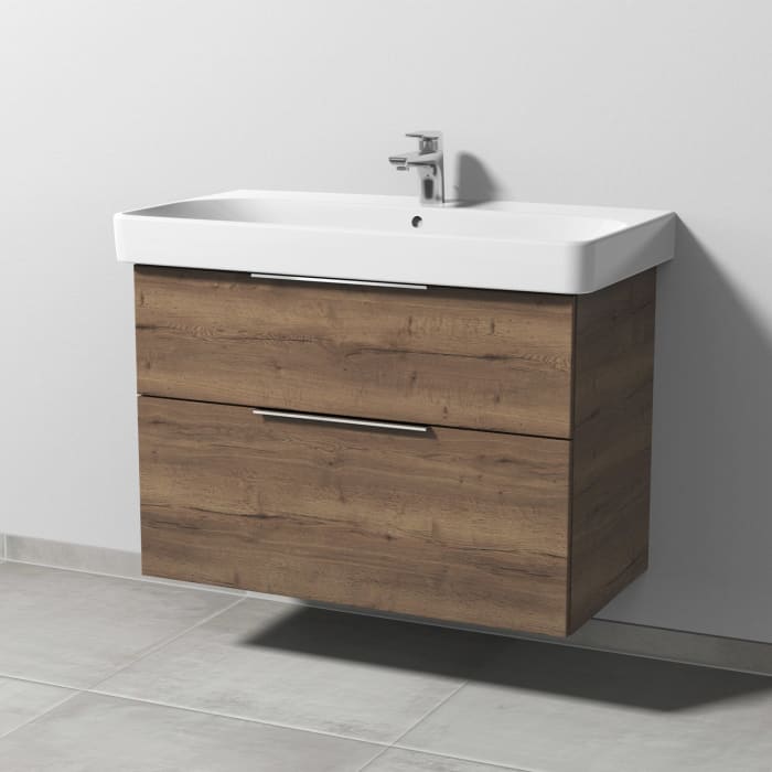 Sanipa 3way Waschtischunterbau für Keramik-Waschtisch Smyle Square 90 cm, 2 Auszüge mit Aufsatzgriff