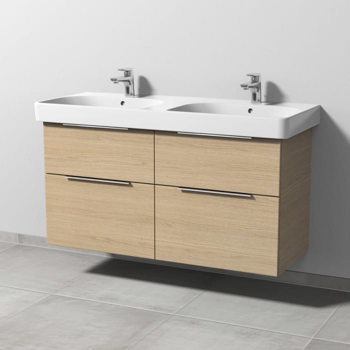 Sanipa 3way Waschtischunterbau für Keramik-Doppelwaschtisch Smyle Square 120 cm, 4 Auszüge mit Aufsatzgriff