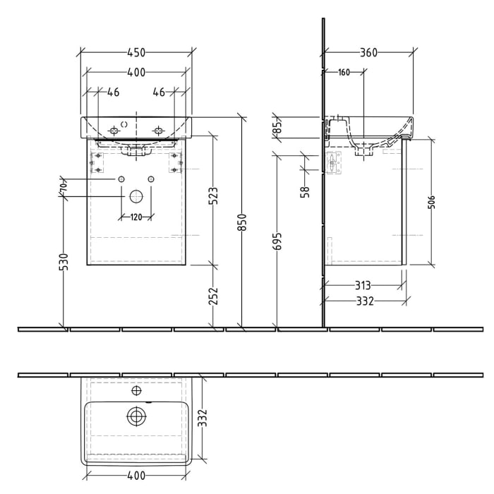 Sanipa 3way Waschtischunterbau für Keramik-Waschtisch Smyle Square 45 cm, 1 Tür, Anschlag links, mit Push to open