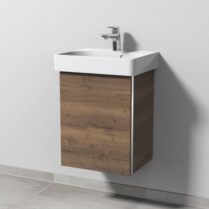 Sanipa 3way Waschtischunterbau für Keramik-Waschtisch Smyle Square 45 cm, 1 Tür, Anschlag links, mit Griffleiste